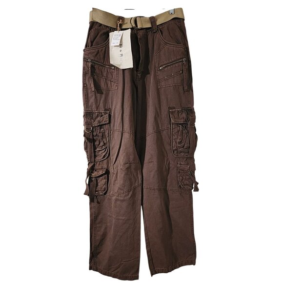 NWT New & Rich Mens Brown Cargo Pants W/ Belt Size 31x32 - Picture 1 of 6